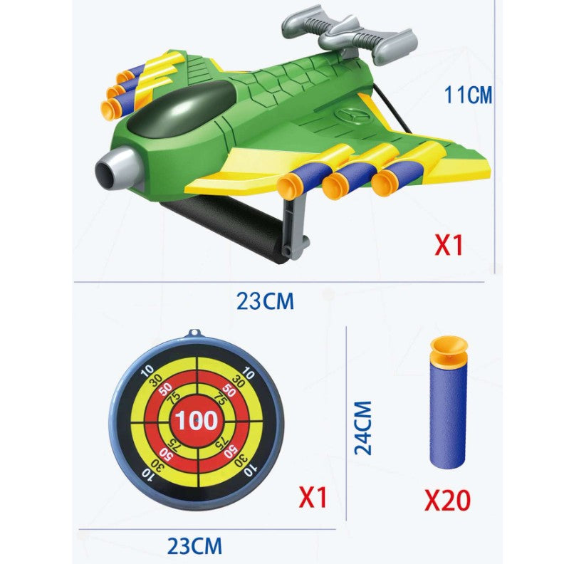 Jucaruie cu Lansator pentru Copii, Flippy, Lanseaza Manual, Tinta, Avion, 20 de Gloante din Material Moale, Joc Interactiv, 24x23.5x6.3 cm, Verde-4