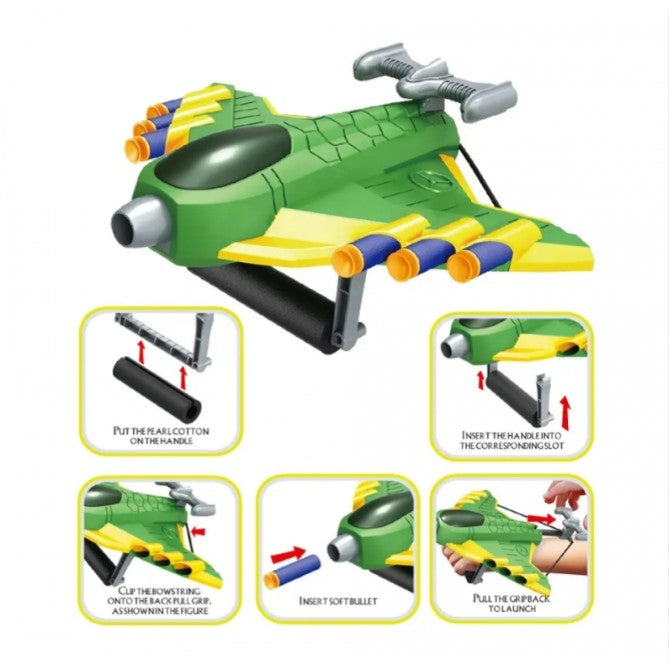 Jucaruie cu Lansator pentru Copii, Flippy, Lanseaza Manual, Tinta, Avion, 20 de Gloante din Material Moale, Joc Interactiv, 24x23.5x6.3 cm, Verde-7