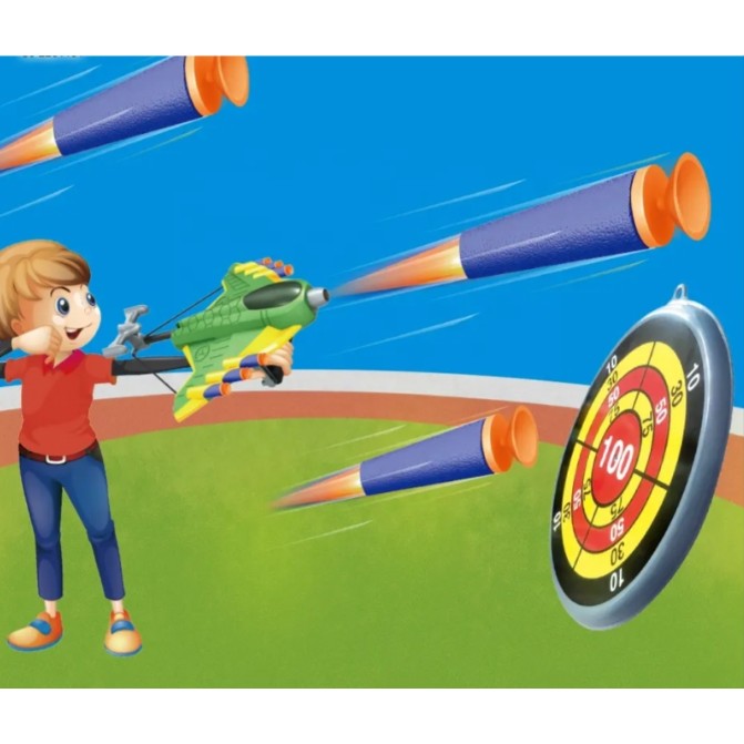 Jucaruie cu Lansator pentru Copii, Flippy, Lanseaza Manual, Tinta, Avion, 20 de Gloante din Material Moale, Joc Interactiv, 24x23.5x6.3 cm, Verde-9