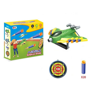 Jucaruie cu Lansator pentru Copii, Flippy, Lanseaza Manual, Tinta, Avion, 20 de Gloante din Material Moale, Joc Interactiv, 24x23.5x6.3 cm, Verde-0