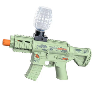Mitraliera de jucarie electrica Flippy cu bile de hidrogen de gel, gun bluster, tragere in rafala, varsta peste 6 ani, ochelari de protectie, 5000 de bile incluse, cablu de incarcare, 27x31.5 cm, Mp9, verde-0