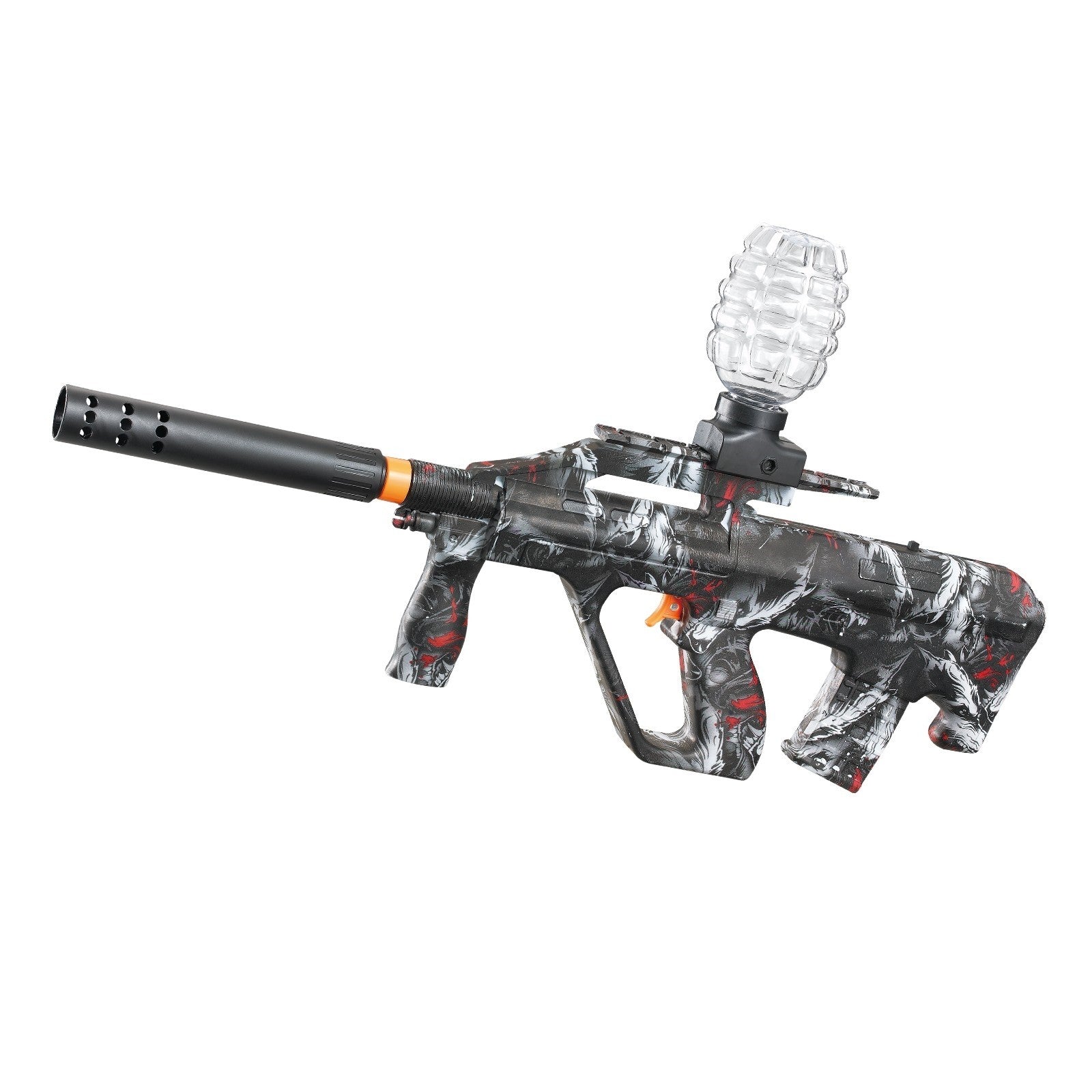 Mitraliera de jucarie electrica Flippy cu bile de hidrogen de gel, gun bluster, tragere in rafala, varsta peste 6 ani, ochelari de protectie, 5000 de bile incluse, cablu de incarcare, 28x31 cm, AUG, negru/gri-0