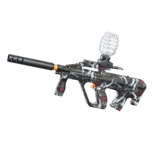 Mitraliera de jucarie electrica Flippy cu bile de hidrogen de gel, gun bluster, tragere in rafala, varsta peste 6 ani, ochelari de protectie, 5000 de bile incluse, cablu de incarcare, 28x31 cm, AUG, negru/gri-0