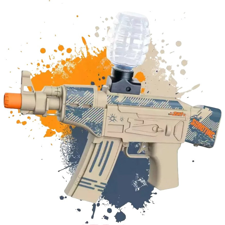 Mitraliera de jucarie electrica Flippy cu bile de hidrogen de gel, gun bluster, tragere in rafala, varsta peste 6 ani, ochelari de protectie, 5000 de bile incluse, cablu de incarcare, 28x31 cm, AK47, crem-2