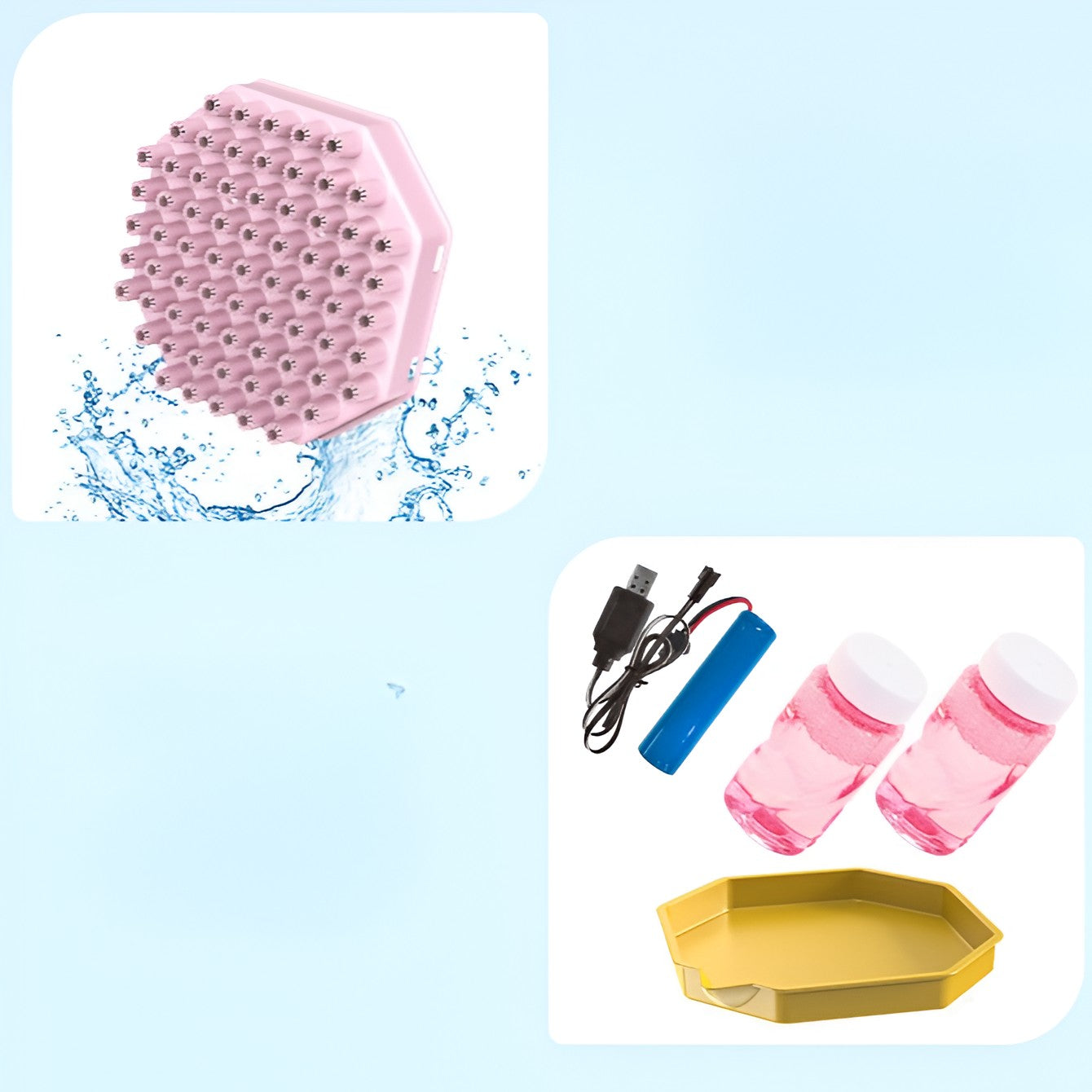 Pistol pentru Baloane de Sapun, Flippy, 69 de Gauri, Lumini Colorate, Tavita, Lichid, Baterie de Li, Cablu de Incarcare, 24cm x 14cm x 24cm, Roz-3