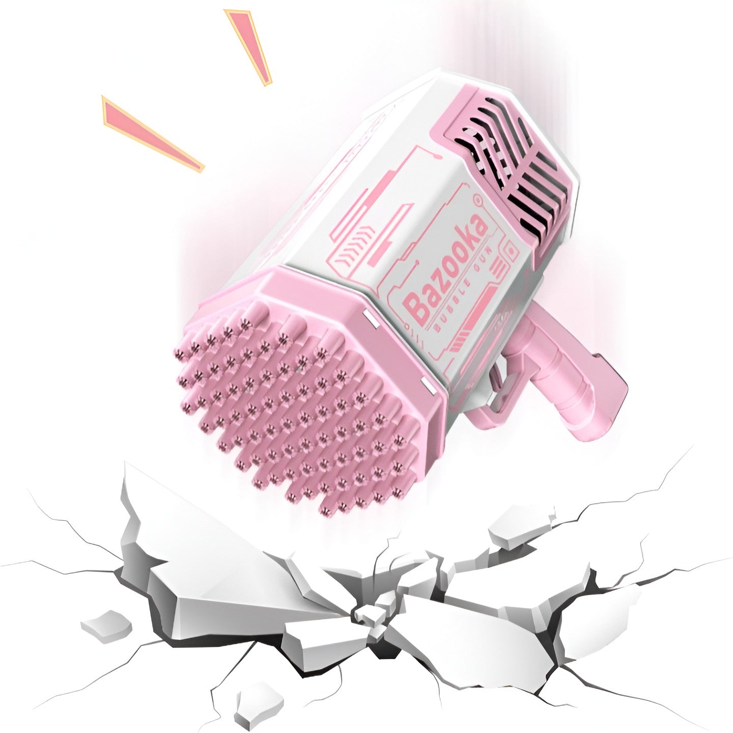 Pistol pentru Baloane de Sapun, Flippy, 69 de Gauri, Lumini Colorate, Tavita, Lichid, Baterie de Li, Cablu de Incarcare, 24cm x 14cm x 24cm, Roz-4