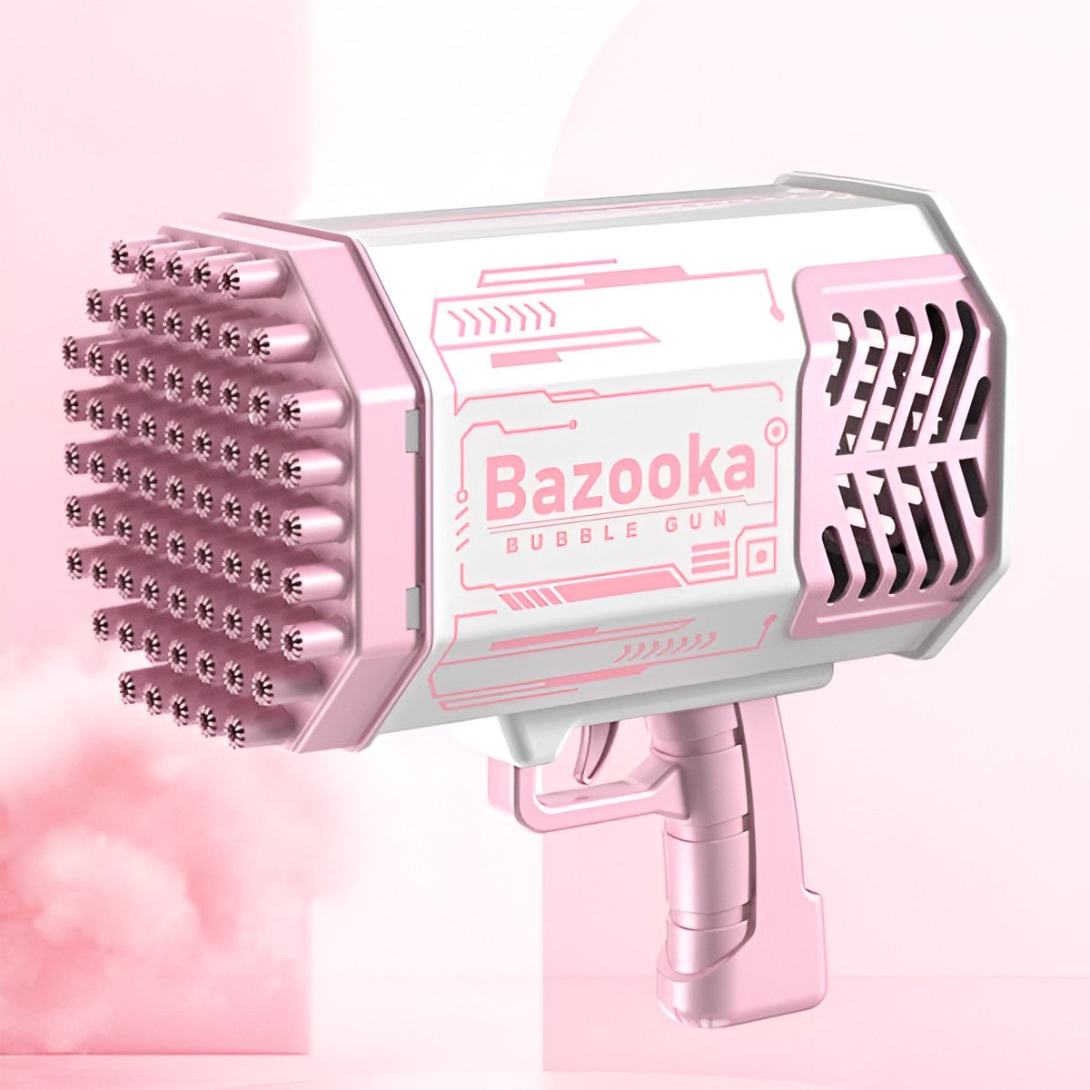 Pistol pentru Baloane de Sapun, Flippy, 69 de Gauri, Lumini Colorate, Tavita, Lichid, Baterie de Li, Cablu de Incarcare, 24cm x 14cm x 24cm, Roz-5