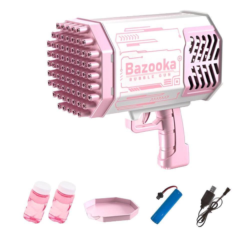 Pistol pentru Baloane de Sapun, Flippy, 69 de Gauri, Lumini Colorate, Tavita, Lichid, Baterie de Li, Cablu de Incarcare, 24cm x 14cm x 24cm, Roz-9
