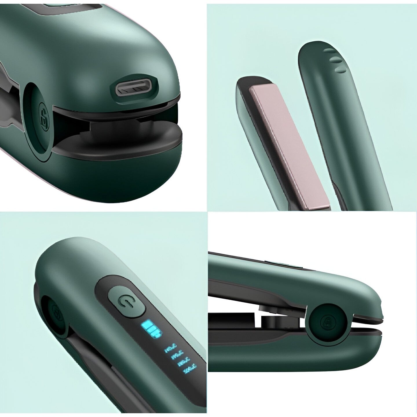 Placa de Par fara Fir, Flippy, Adaptor Tip C, 4 Trepte de Temperatura, Tensiune 5V, Capacitate Baterie 5000 mAh, Indreptat, Ondulat, 23.5x3.3x4.5 cm, Verde-1