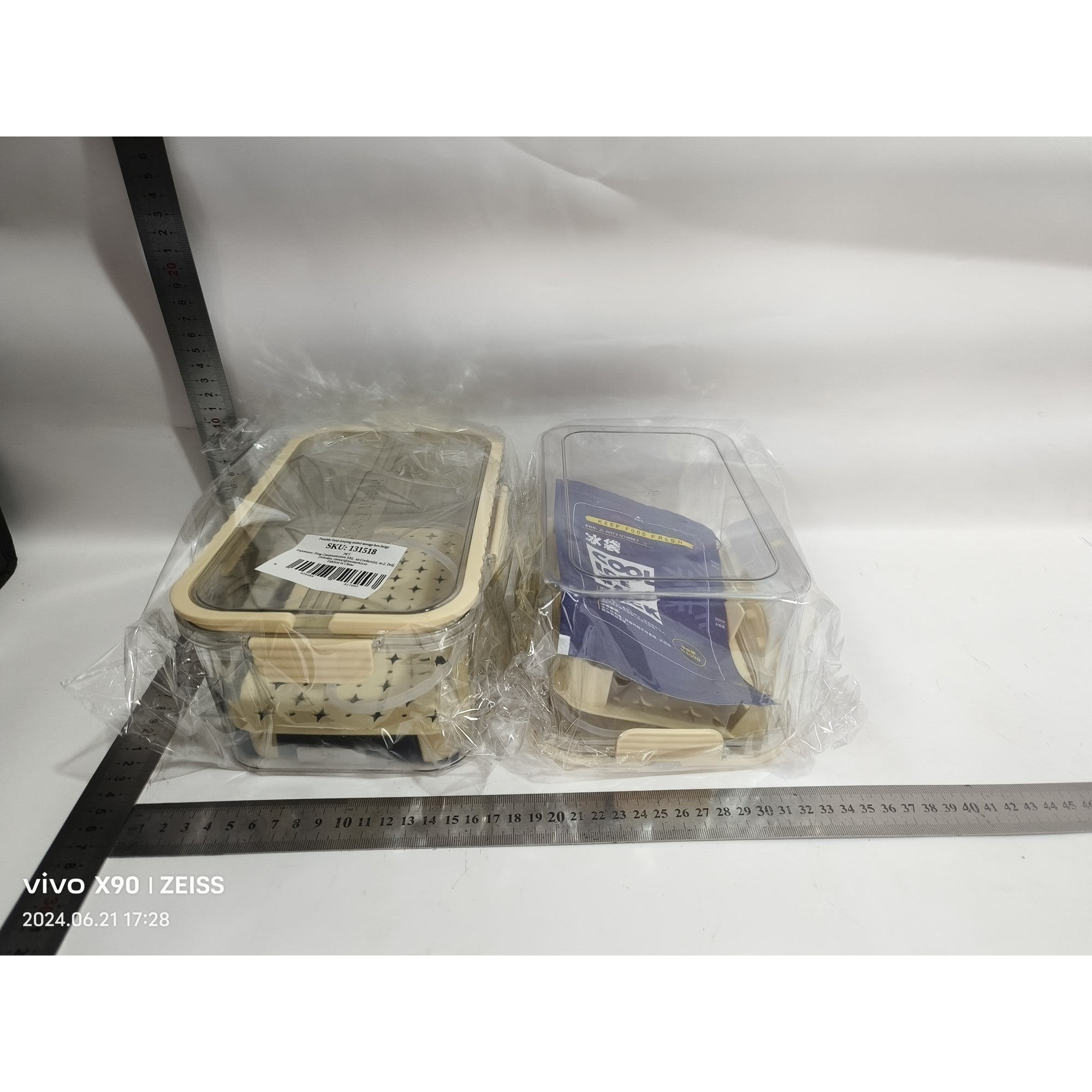 Set 2 Cutii de depozitare de uz casnic, Flippy, pentru Alimente, Mentinere Fresh, Bej-1