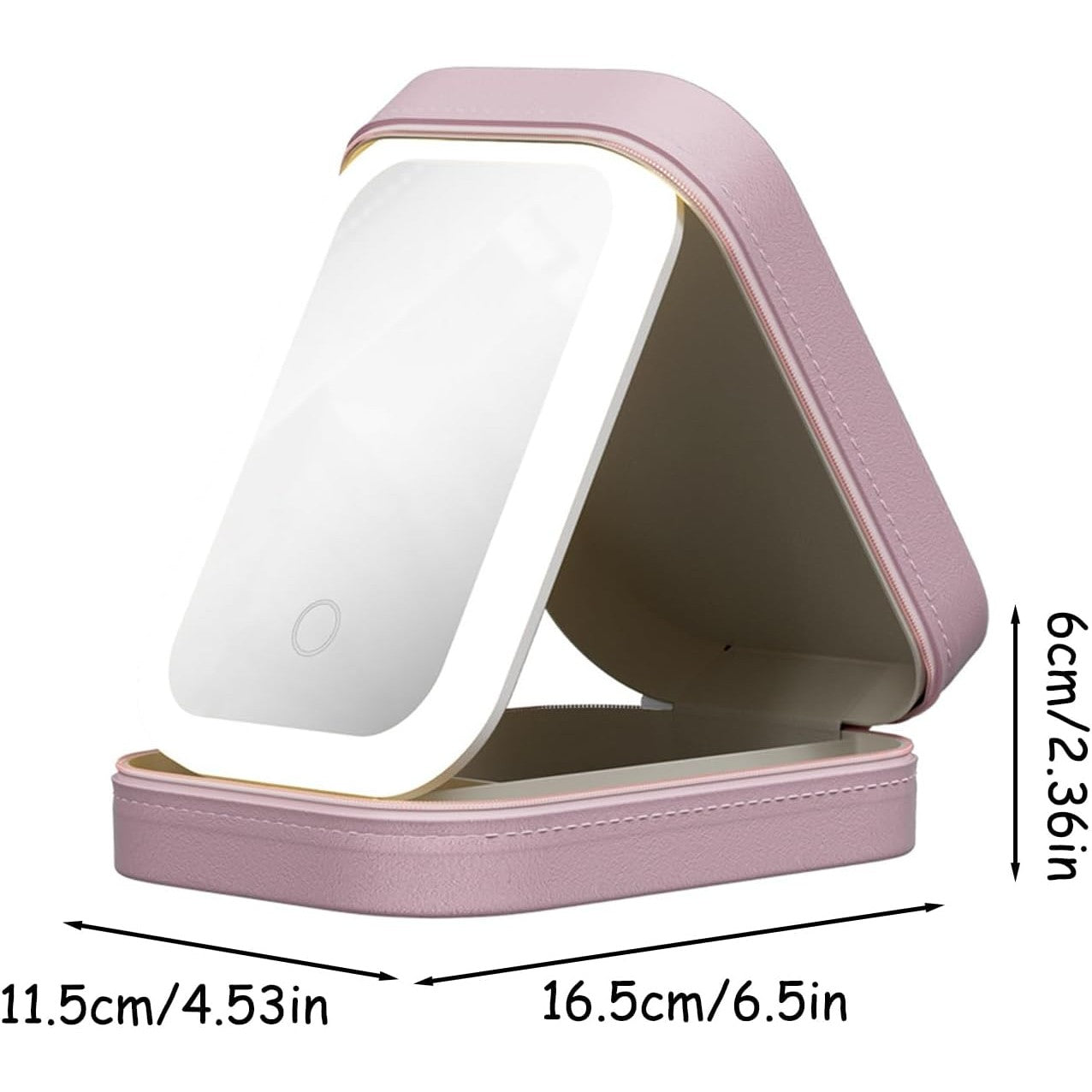 Portfard, Flippy, Geanta Cosmetice, cu Oglinda LED, 3 Moduri de Lumina, Incarcare USB, Baterie 1200 mAh, pentru Organizarea Cosmeticelor, 4 Compartimente, Imitatie Piele, Roz, 16.5x11.5x6 cm-3