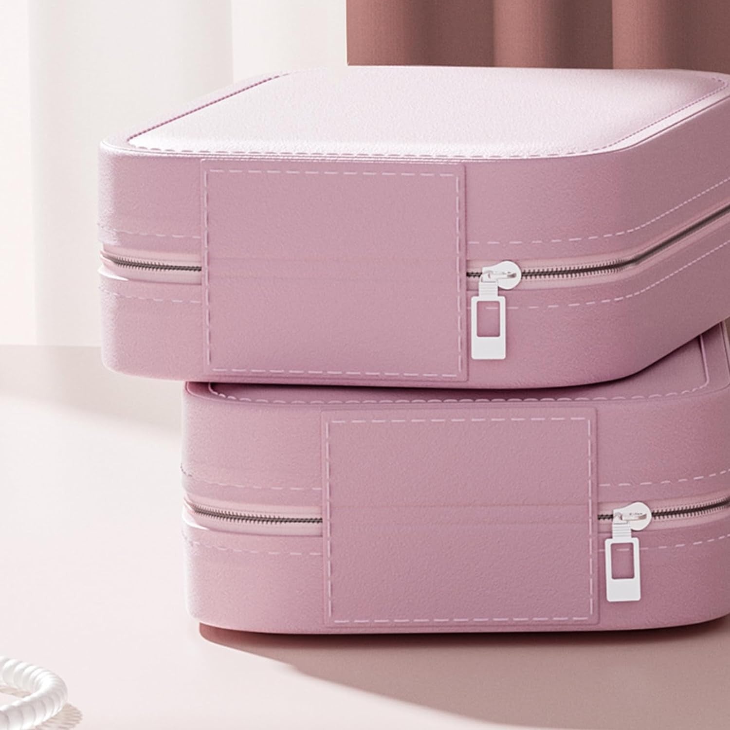 Portfard, Flippy, Geanta Cosmetice, cu Oglinda LED, 3 Moduri de Lumina, Incarcare USB, Baterie 1200 mAh, pentru Organizarea Cosmeticelor, 4 Compartimente, Imitatie Piele, Roz, 16.5x11.5x6 cm-5