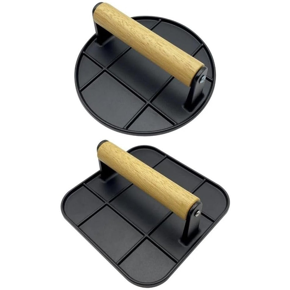 Presa Manuala pentru Carne, Flippy, din Aliaj de Aluminiu, Maner din Lemn, Presa pentru Burgeri, Usor de Curatat si Folosit, Rotunda, 16x16x6 cm, Neagra-4