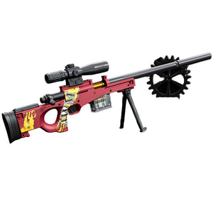 Pusca de Jucarie AWM Ultrarealista, Flippy, Manuala, cu Luneta, 10 de Proiectile din Spuma Moale, 5 Cartuse, 106 cm, 14 ani+, Rosu-0
