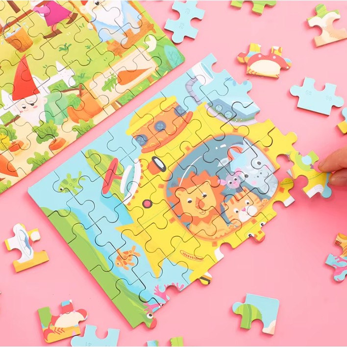 Puzzle 60 de Piese din Lemn in Cutie Metalica, Flippy, Model Submarin, Educativ, Dezvoltare Abilitati Cognitive, pentru Prescolari, 22.5x13.5 cm, Multicolor-4