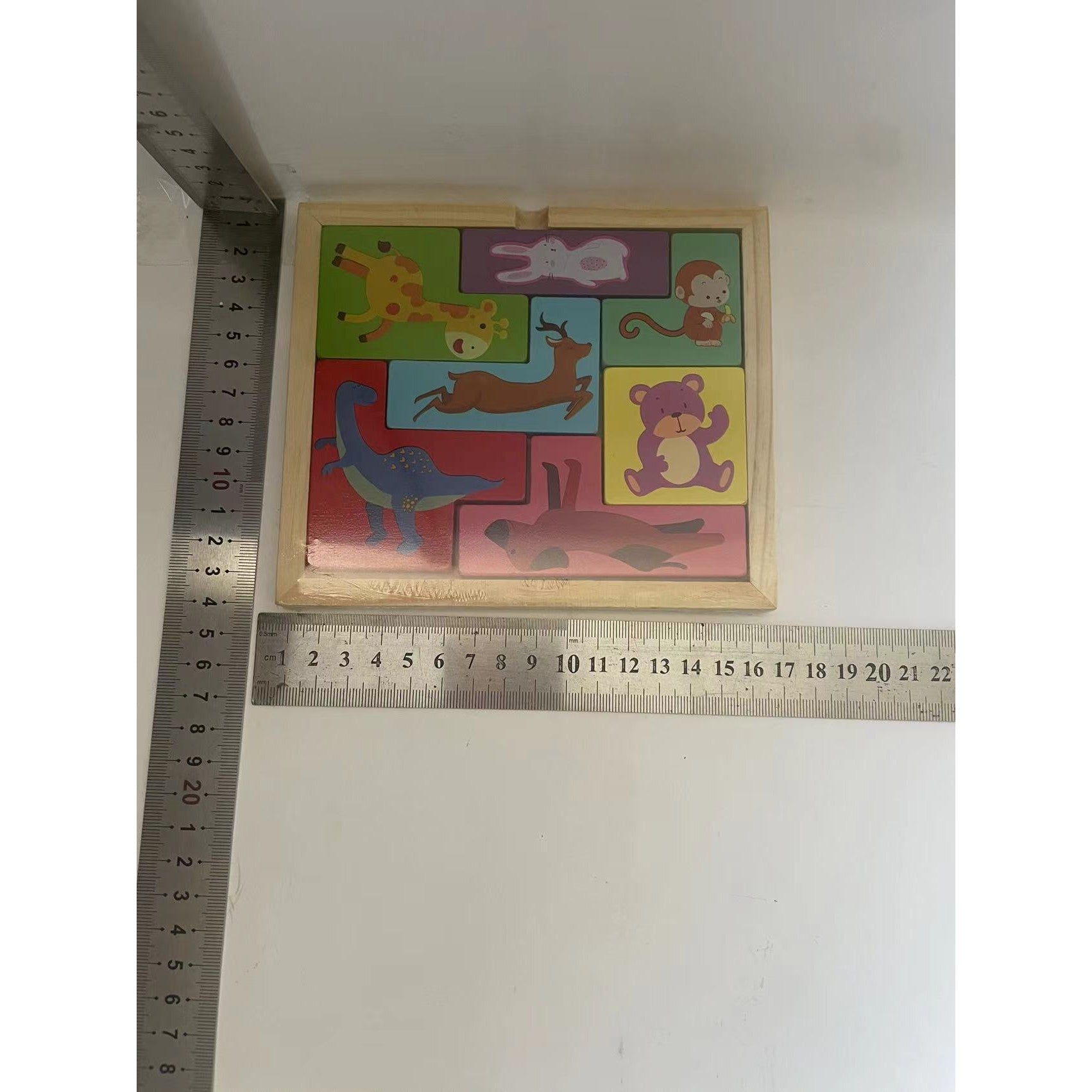 Puzzle din Lemn Flippy, Tip Tetris, +4 Ani, cu Animale Colorate 3D, 7 Piese, Multicolor-7