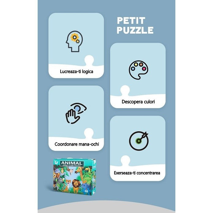 Puzzle pentru copii, jungla cu animale, 48 de piese-0