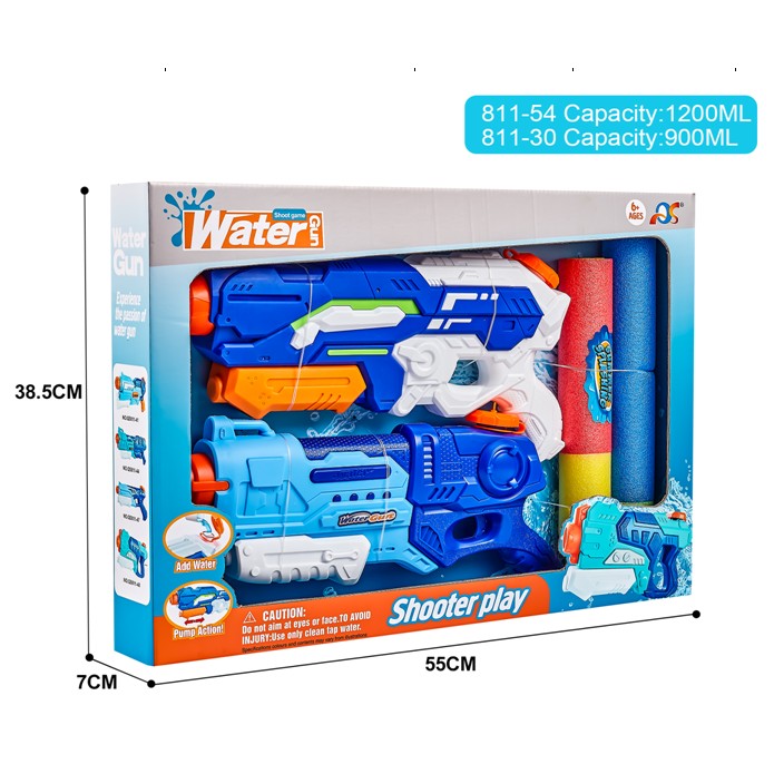 Set 2x Pistol cu Apa pentru Copii, Rezervor, Pentru Piscina/Plaja, Flippy, 6ani+, Albastru, 1200 ML + 900 ML-1