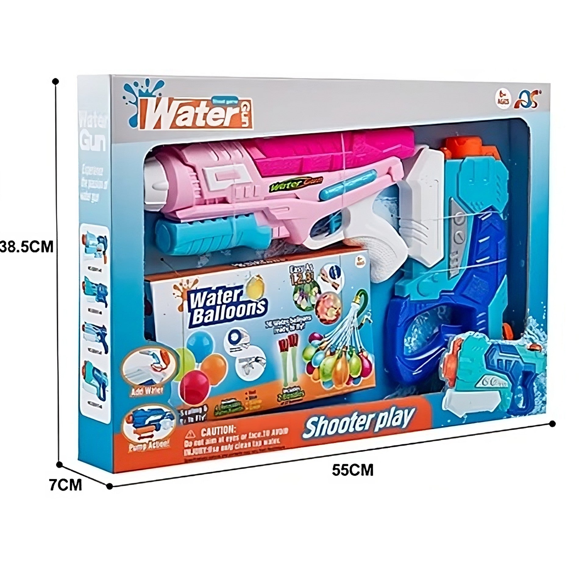 Set 2x Pistol cu Apa pentru Copii, Flippy, 6ani+, cu baloane de apa, Albastru + Roz, 1x 600 ML + 1x 550 ML-1