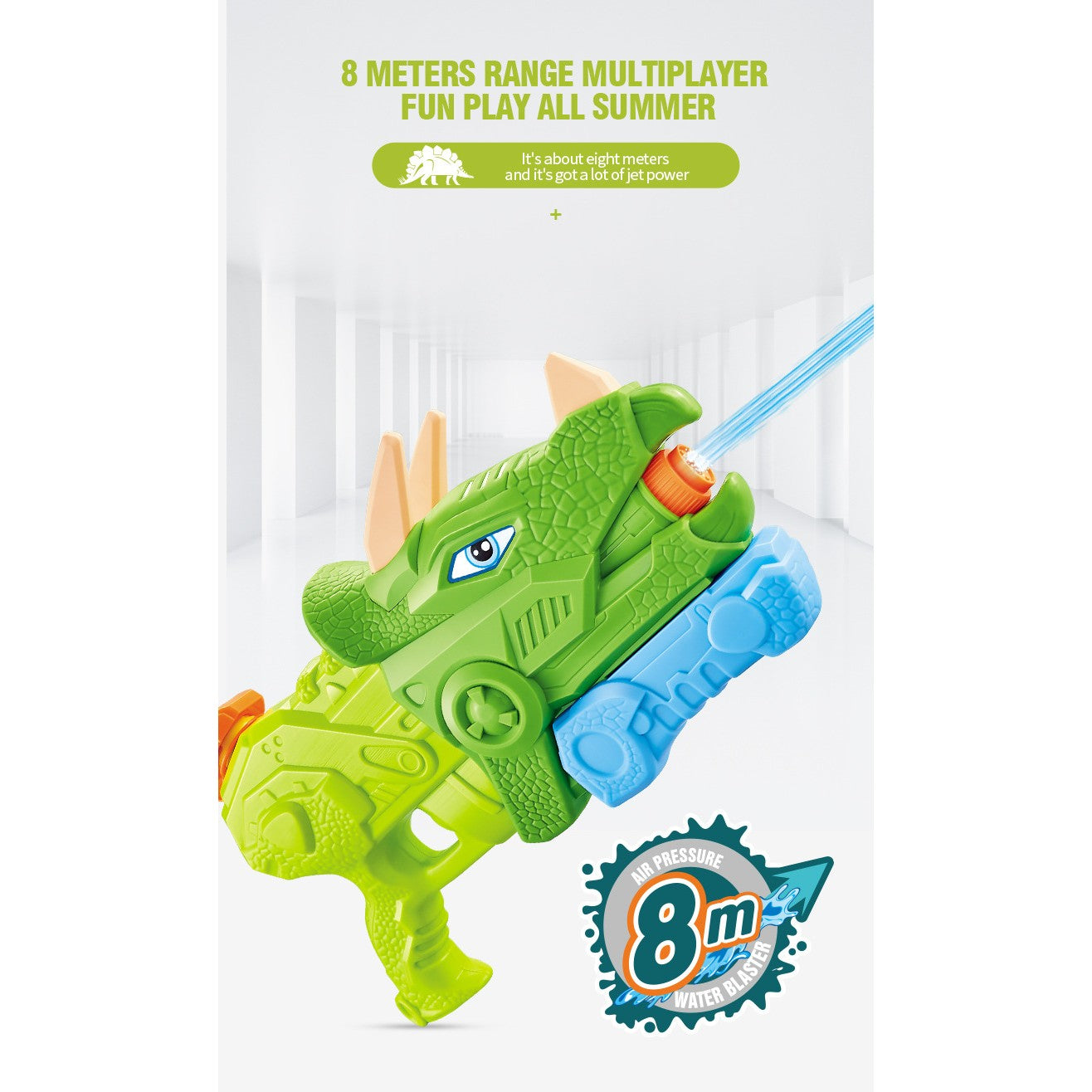 Pistol cu Apa pentru Copii, Rezervor, Pentru Piscina/Plaja, Flippy, 6ani+, Triceratops, 3 duze, Verde, 640ML-4