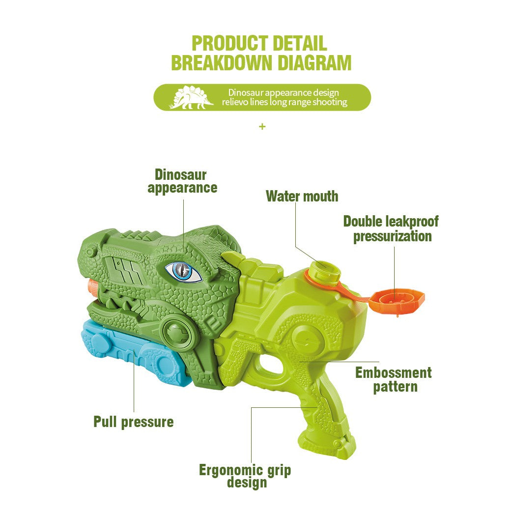 Pistol cu Apa pentru Copii, Rezervor, Pentru Piscina/Plaja, Flippy, 6ani+, Tiranozaur, 3 duze, Verde, 660ML-2