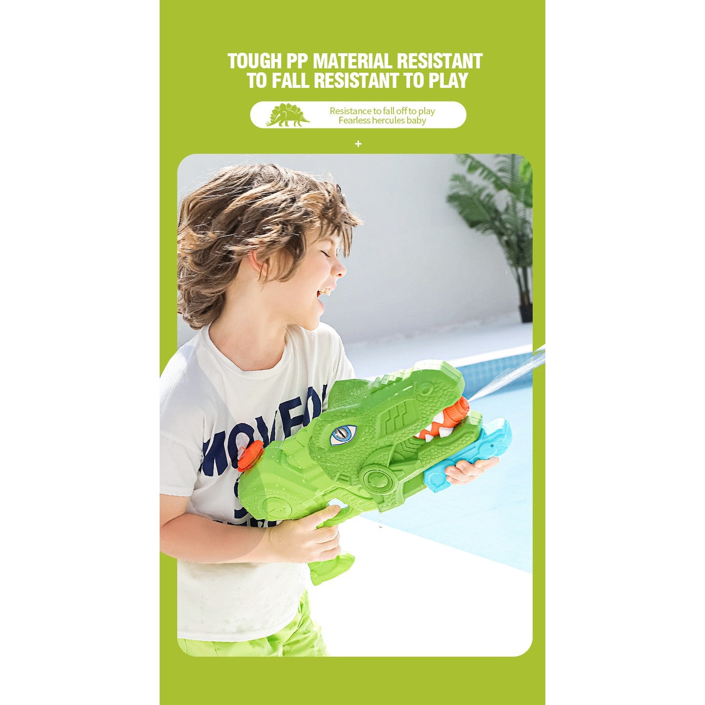 Pistol cu Apa pentru Copii, Rezervor, Pentru Piscina/Plaja, Flippy, 6ani+, Tiranozaur, 3 duze, Verde, 660ML-3