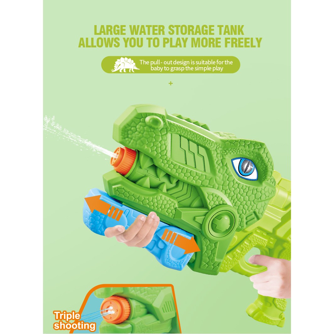 Pistol cu Apa pentru Copii, Rezervor, Pentru Piscina/Plaja, Flippy, 6ani+, Tiranozaur, 3 duze, Verde, 660ML-4