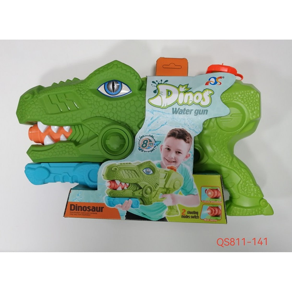 Pistol cu Apa pentru Copii, Rezervor, Pentru Piscina/Plaja, Flippy, 6ani+, Tiranozaur, 3 duze, Verde, 1440ML-6