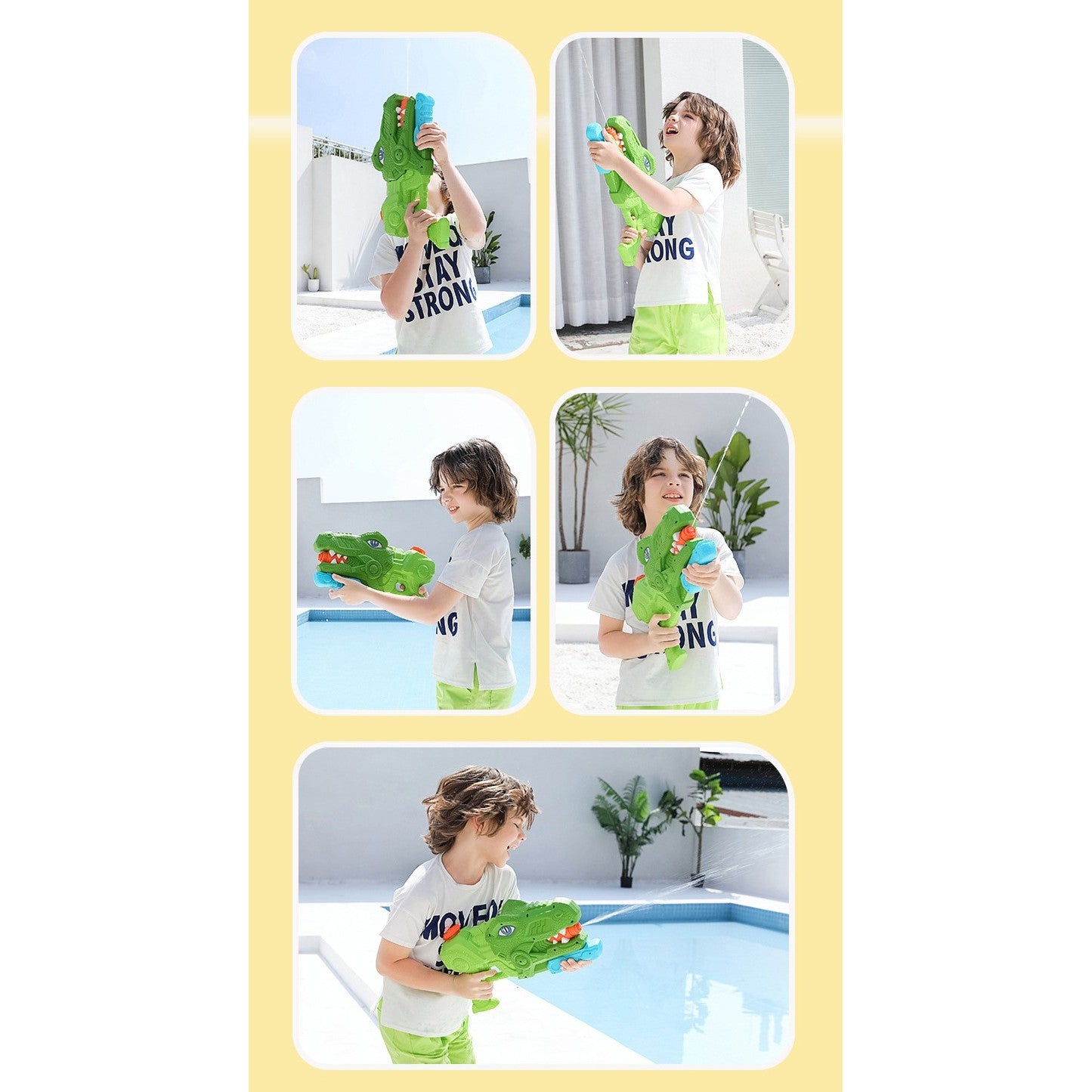 Set 2x Pistol cu Apa pentru Copii, Rezervor, Pentru Piscina/Plaja, Flippy, 6ani+, Tiranozaur, Roz + Verde,660 ML-8