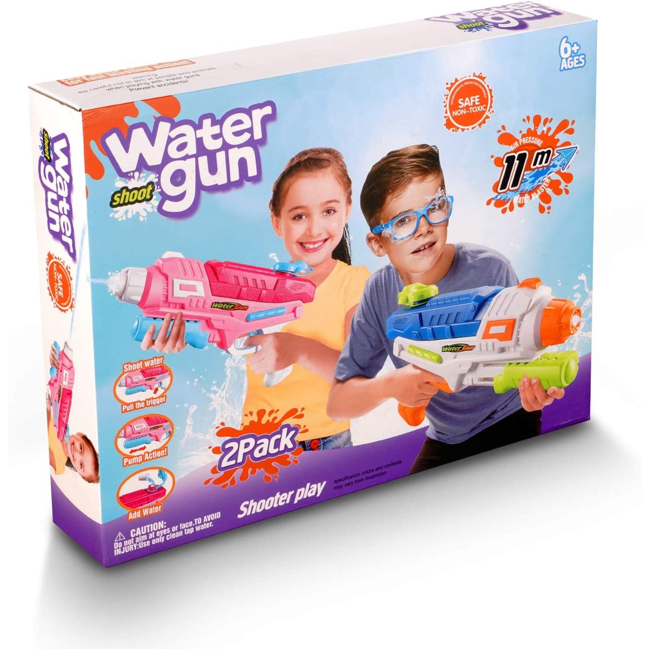 Set 2x Pistol cu Apa pentru Copii, Rezervor, Pentru Piscina/Plaja, Flippy, 6ani+, Roz + Albastru, 600 ML-7