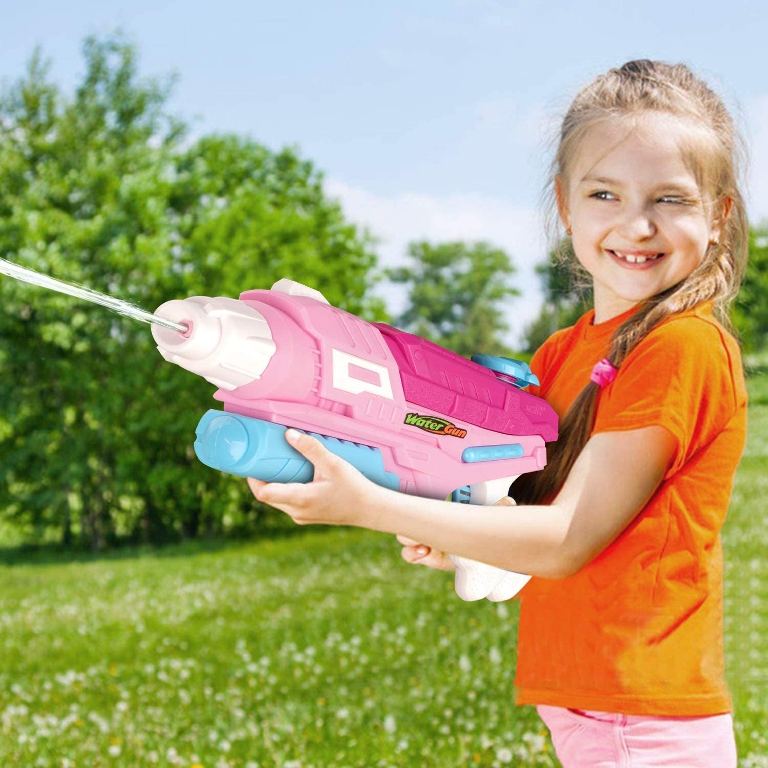 Set 2x Pistol cu Apa pentru Copii, Rezervor, Pentru Piscina/Plaja, Flippy, 6ani+, Roz + Albastru, 600 ML-3