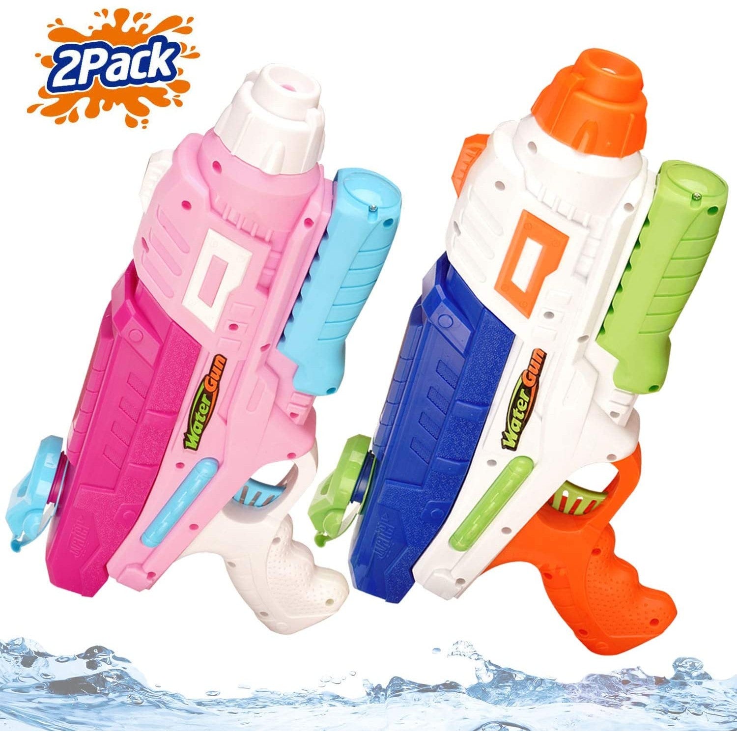 Set 2x Pistol cu Apa pentru Copii, Rezervor, Pentru Piscina/Plaja, Flippy, 6ani+, Roz + Albastru, 600 ML-4