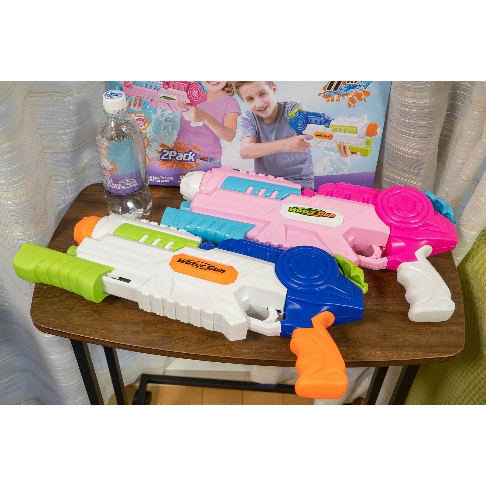 Set 2x Pistol cu Apa pentru Copii, Rezervor, Pentru Piscina/Plaja, Flippy, 6ani+, Roz + Albastru, 1000 ML-4