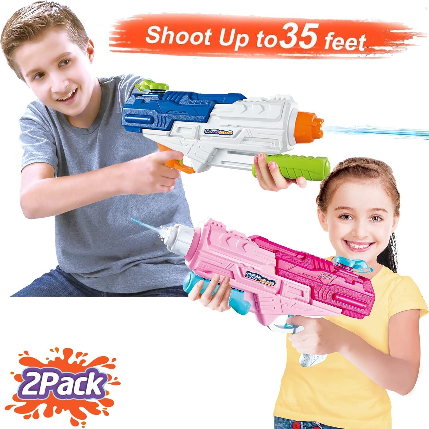 Set 2x Pistol cu Apa pentru Copii, Rezervor, Pentru Piscina/Plaja, Flippy, 6ani+, Roz + Albastru, 1200 ML-5