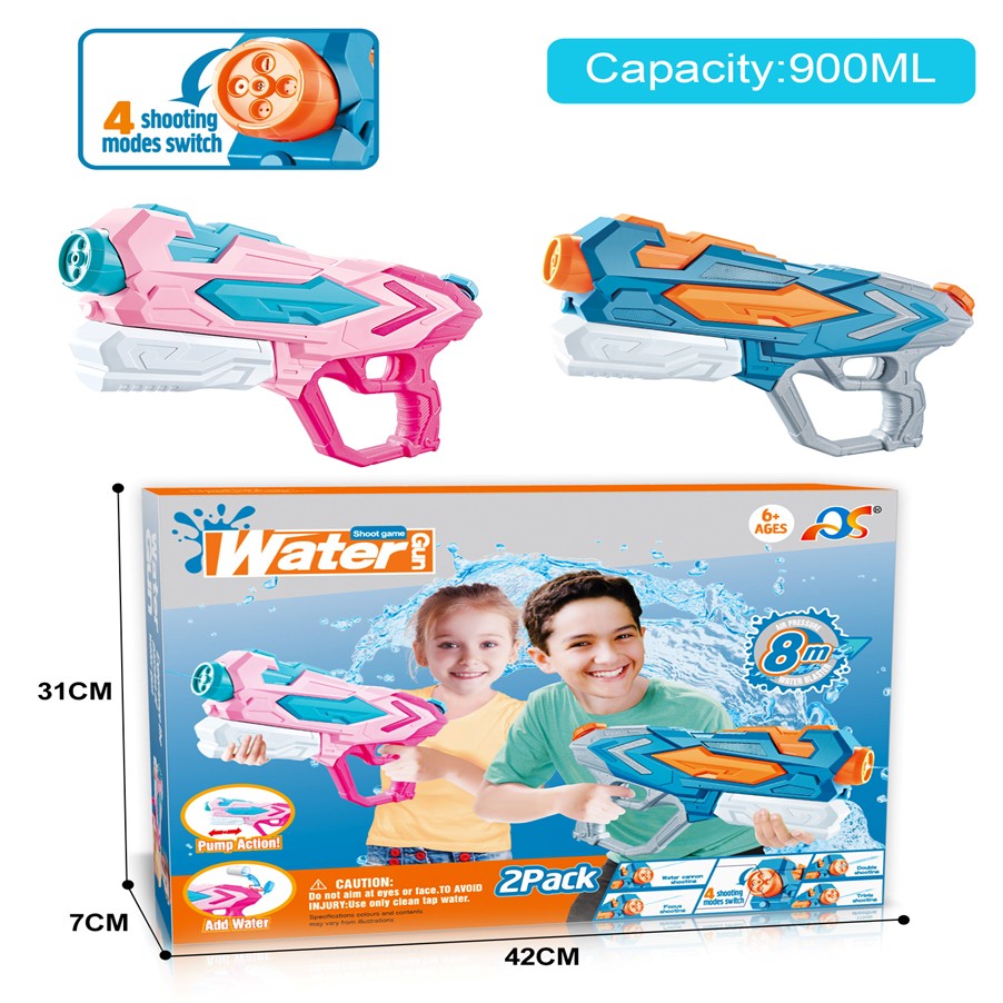 Set 2x Pistol cu Apa pentru Copii, Rezervor, Pentru Piscina/Plaja, Flippy, 6ani+, Roz + Albastru, 4 duze, 900 ML-1