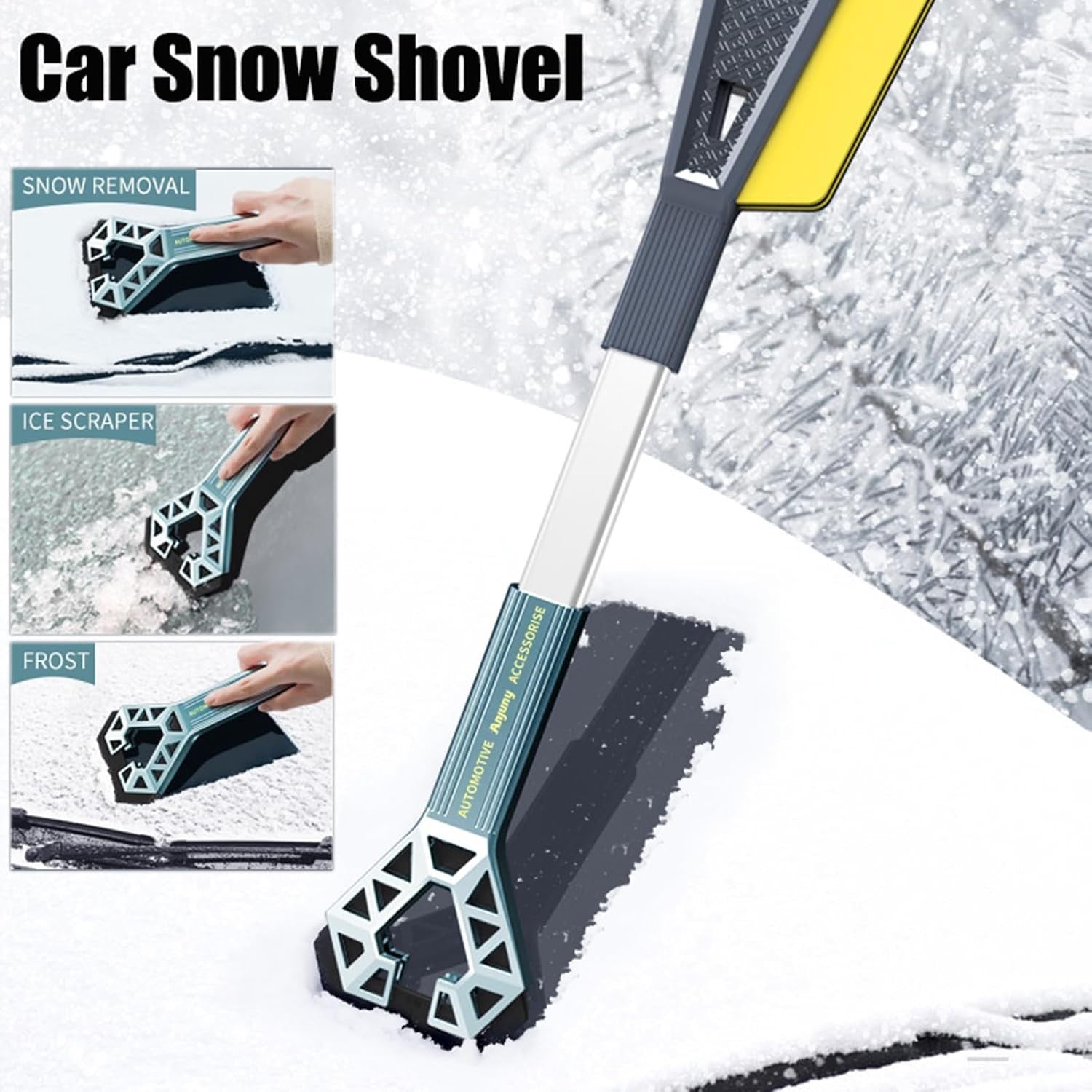 Racleta Auto pentru Zapada cu Doua Capete, Flippy, Universala, Deszapezire Masina, cu Maner Lung, Ergonomica, Detasabila, pentru Geamuri si Caroserie, Usor de Utilizat, 67x12.5 cm, Albastru-9