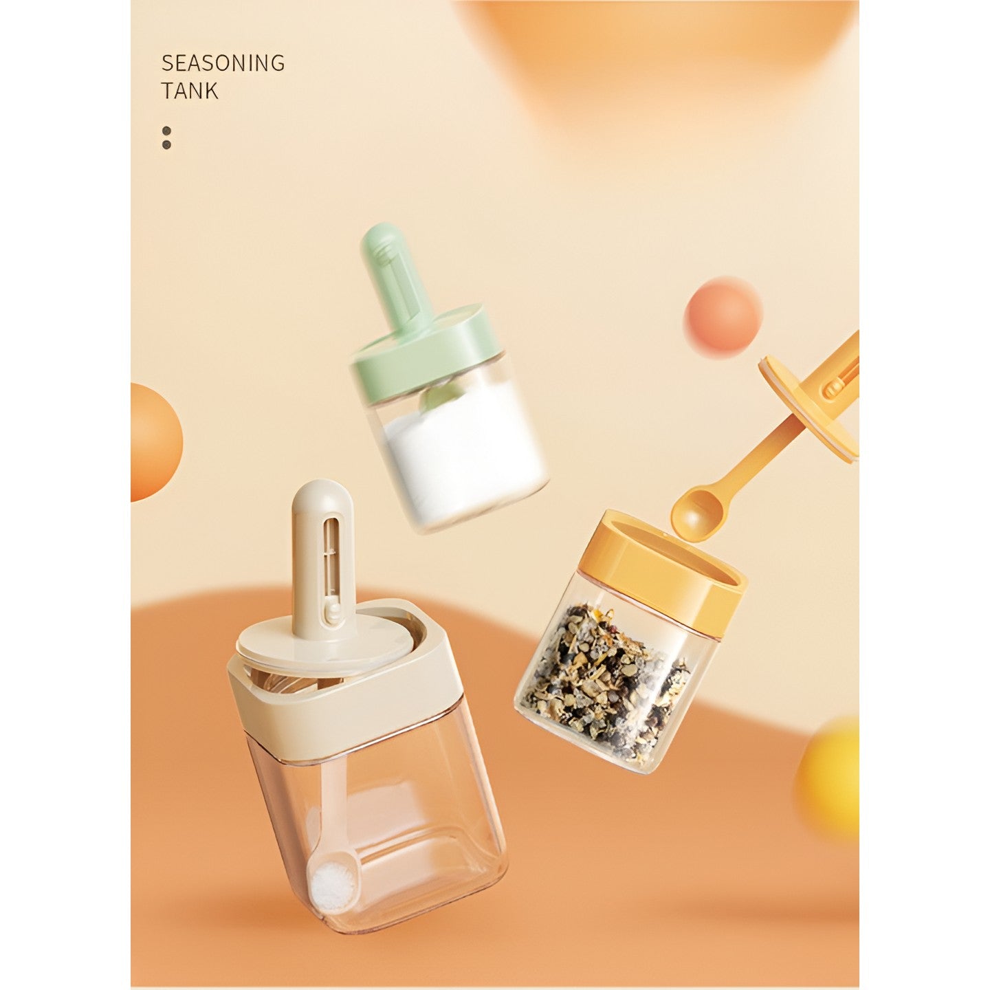 Recipient pentru Depozitarea Condimentelor, Flippy, Borcan din Sticla, Capac si Lingura Incorporate, Uz Casnic, 300 ml, 7.1x7.1x14.8 cm, Verde-4