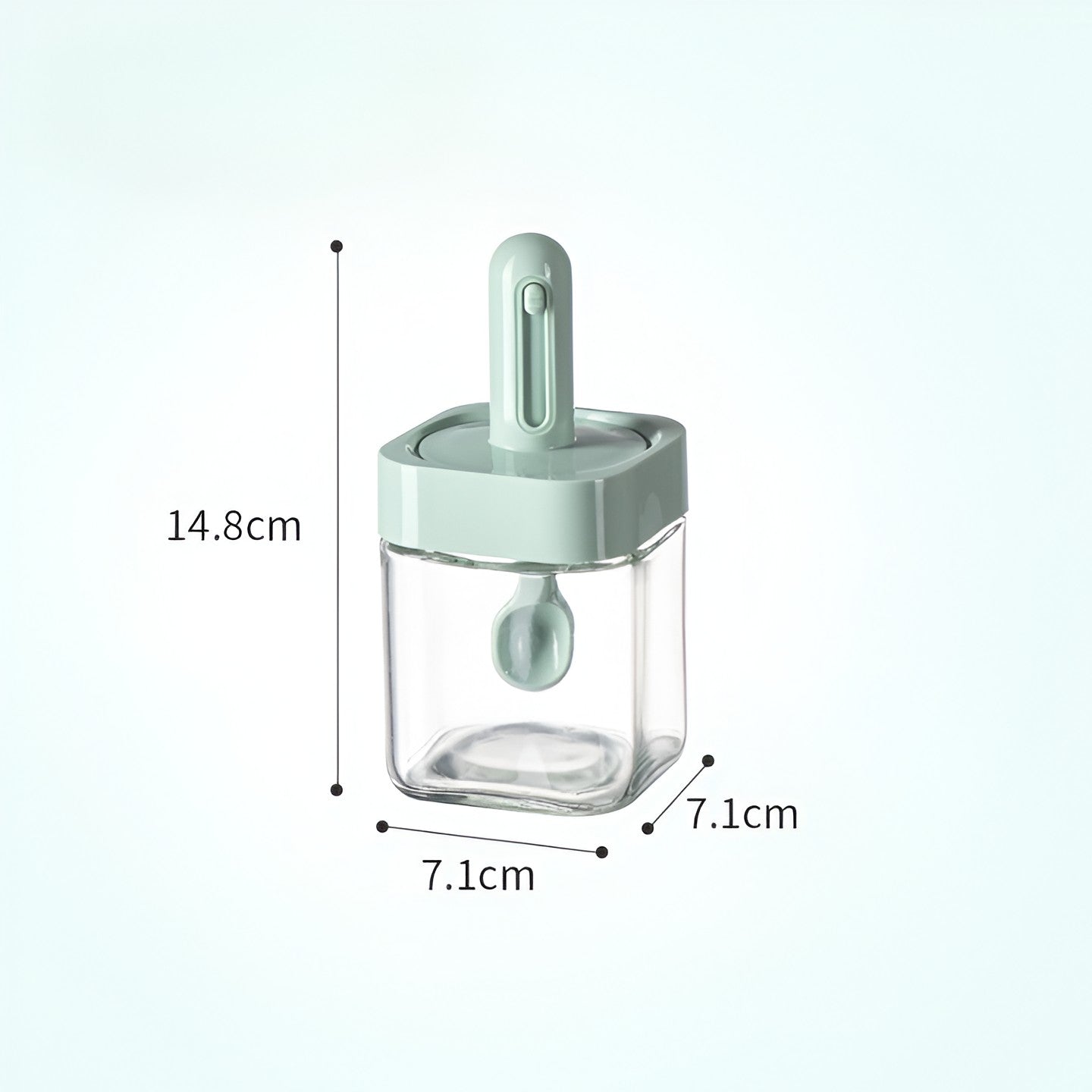 Recipient pentru Depozitarea Condimentelor, Flippy, Borcan din Sticla, Capac si Lingura Incorporate, Uz Casnic, 300 ml, 7.1x7.1x14.8 cm, Verde-5