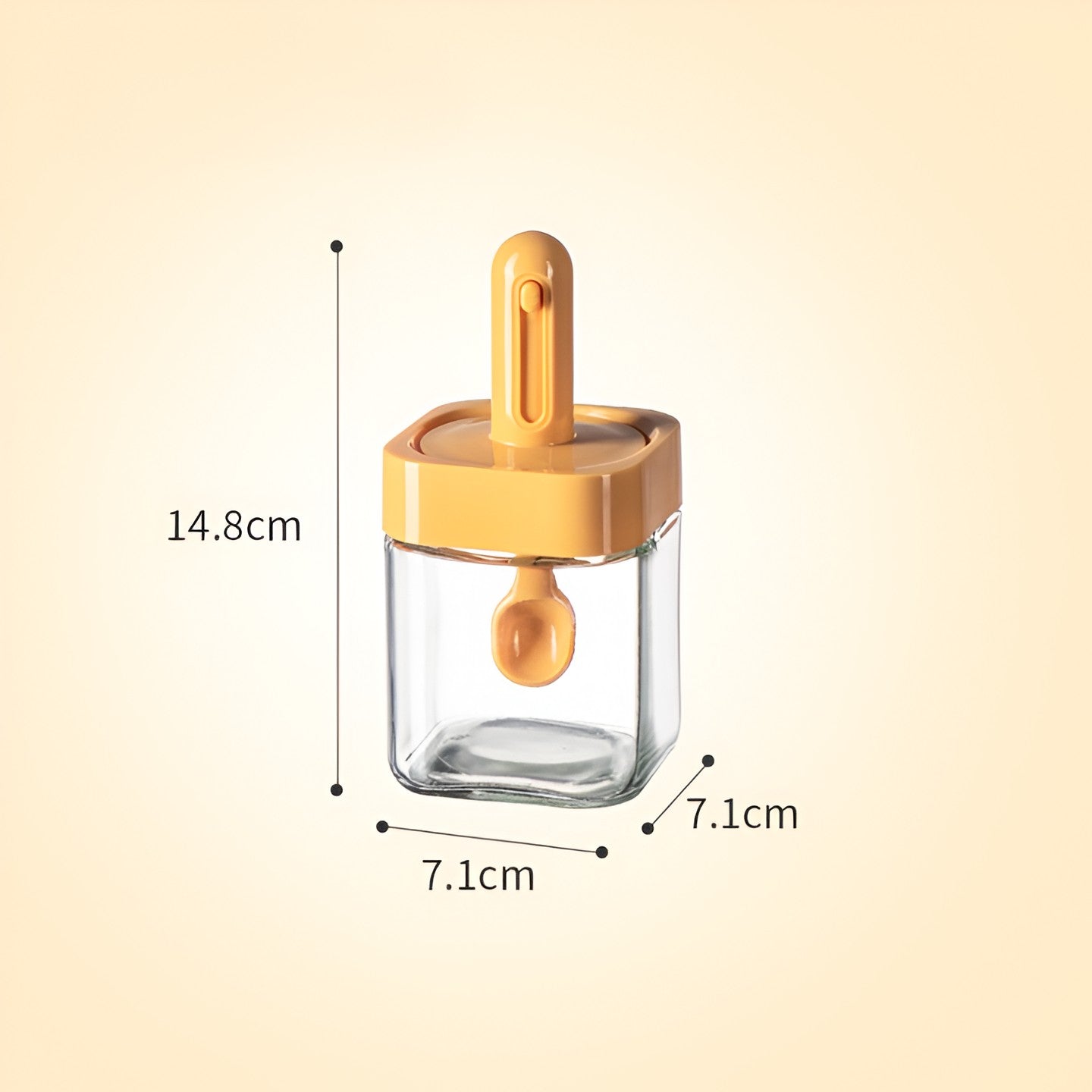 Recipient pentru Depozitarea Condimentelor, Flippy, Borcan din Sticla, Capac si Lingura Incorporate, Uz Casnic, 300 ml, 7.1x7.1x14.8 cm, Portocaliu-2