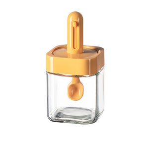Recipient pentru Depozitarea Condimentelor, Flippy, Borcan din Sticla, Capac si Lingura Incorporate, Uz Casnic, 300 ml, 7.1x7.1x14.8 cm, Portocaliu-0
