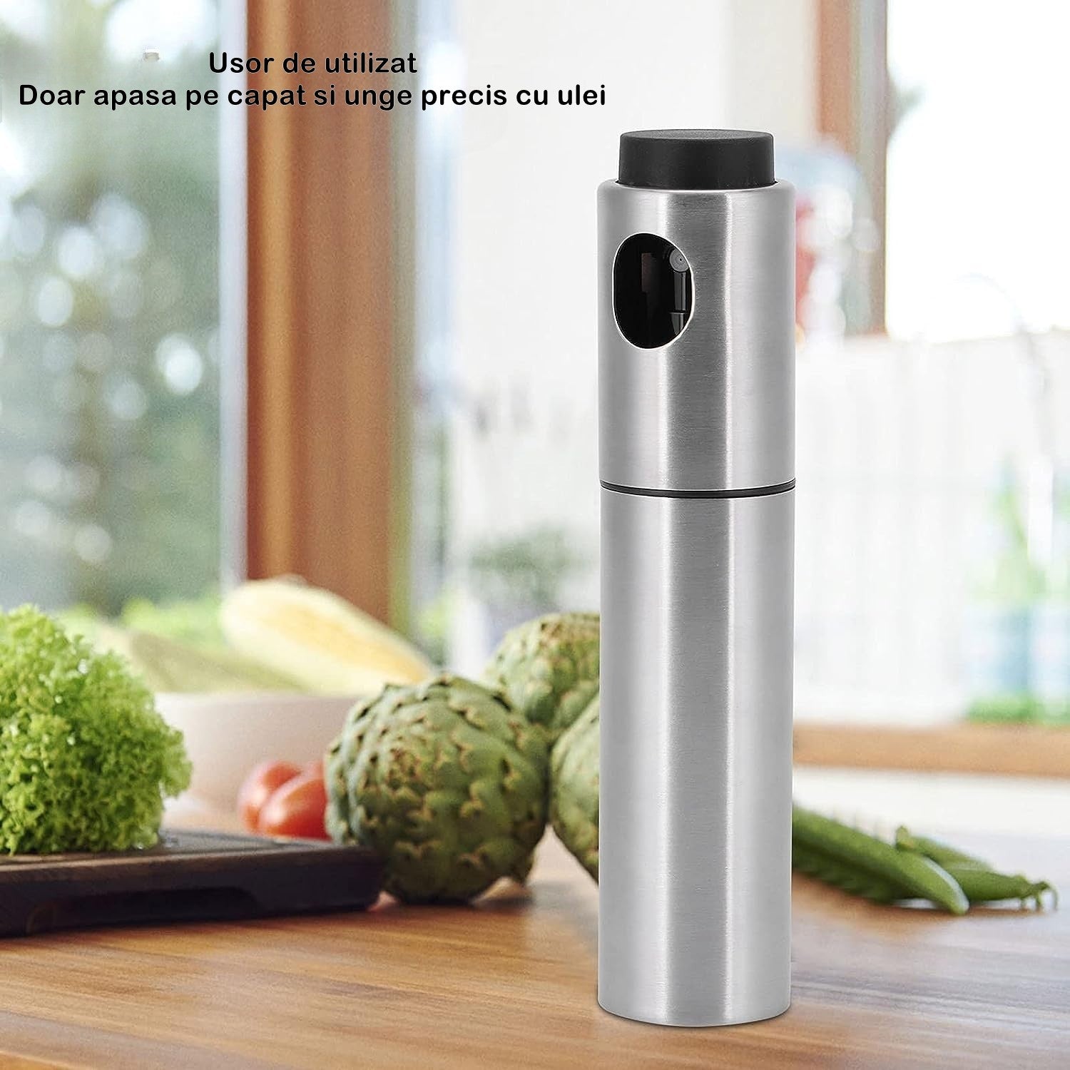 Pulverizator ulei Flippy, spray, material otel inoxidabil, manual, 100 ml, 17.7 x 4 cm, argintiu-1