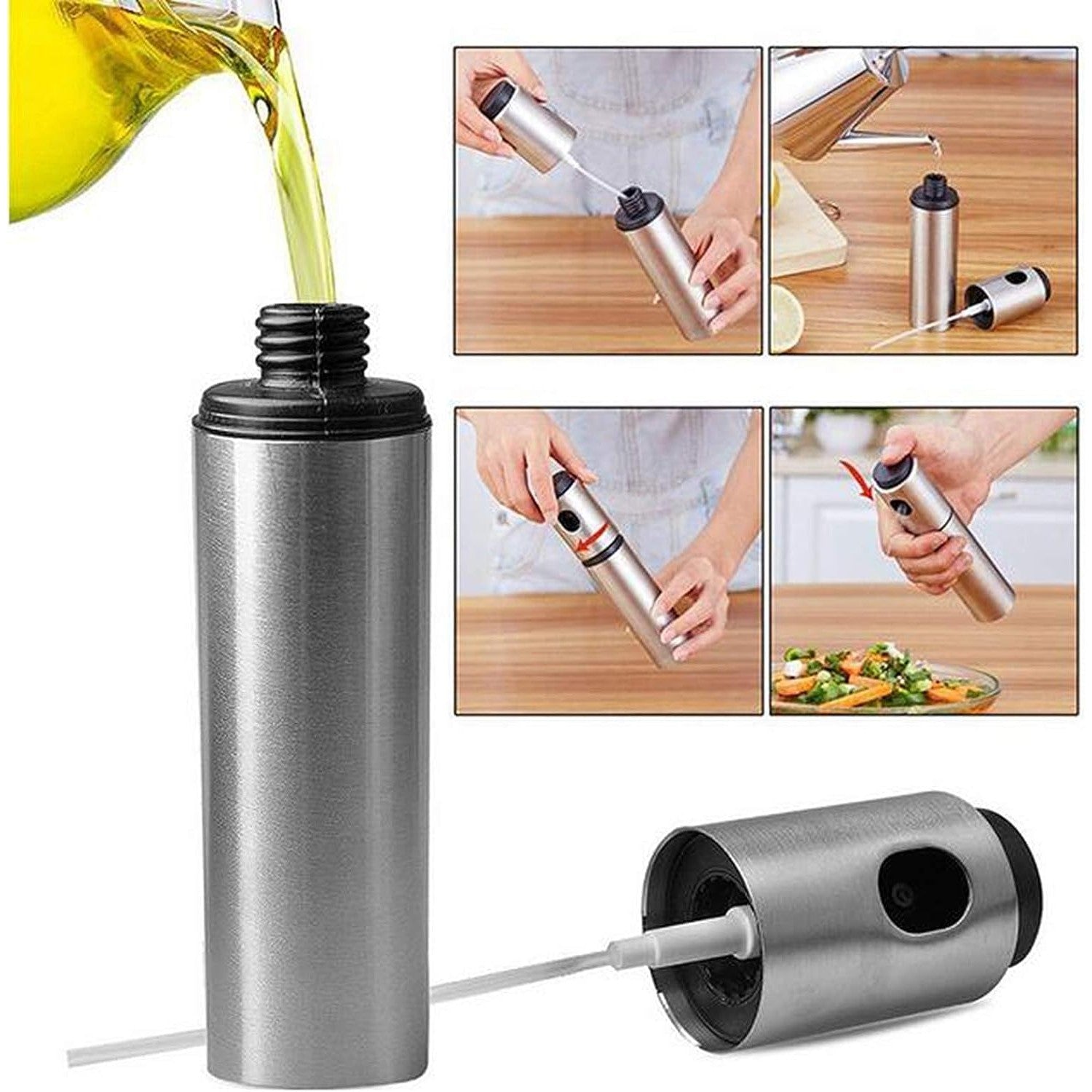 Pulverizator ulei Flippy, spray, material otel inoxidabil, manual, 100 ml, 17.7 x 4 cm, argintiu-8