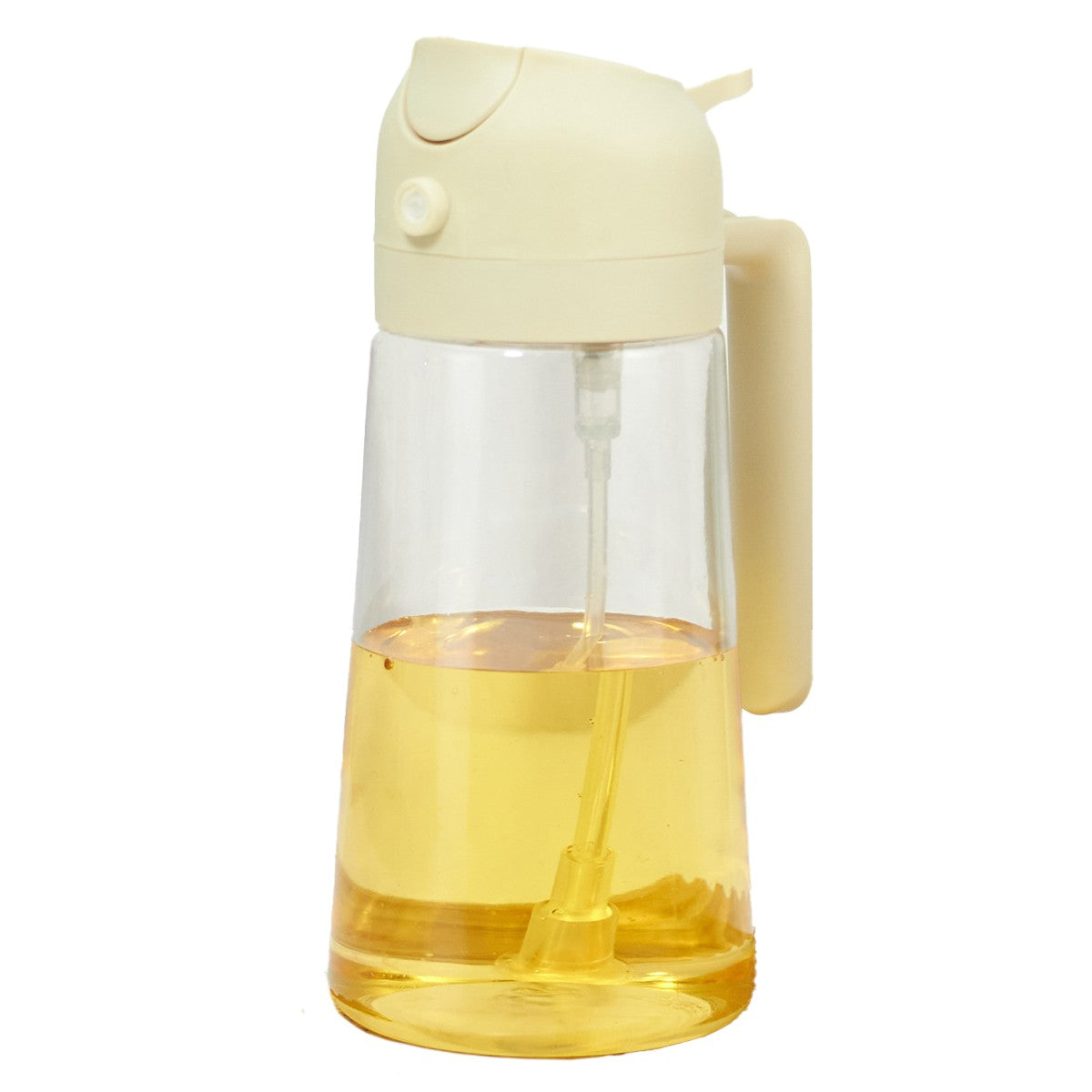 Recipient Ulei 2 in 1, Functie Spray & Turnare, din Sticla, Fara Scurgere, 18.5 x 7.7 cm, 470 ml, Alb