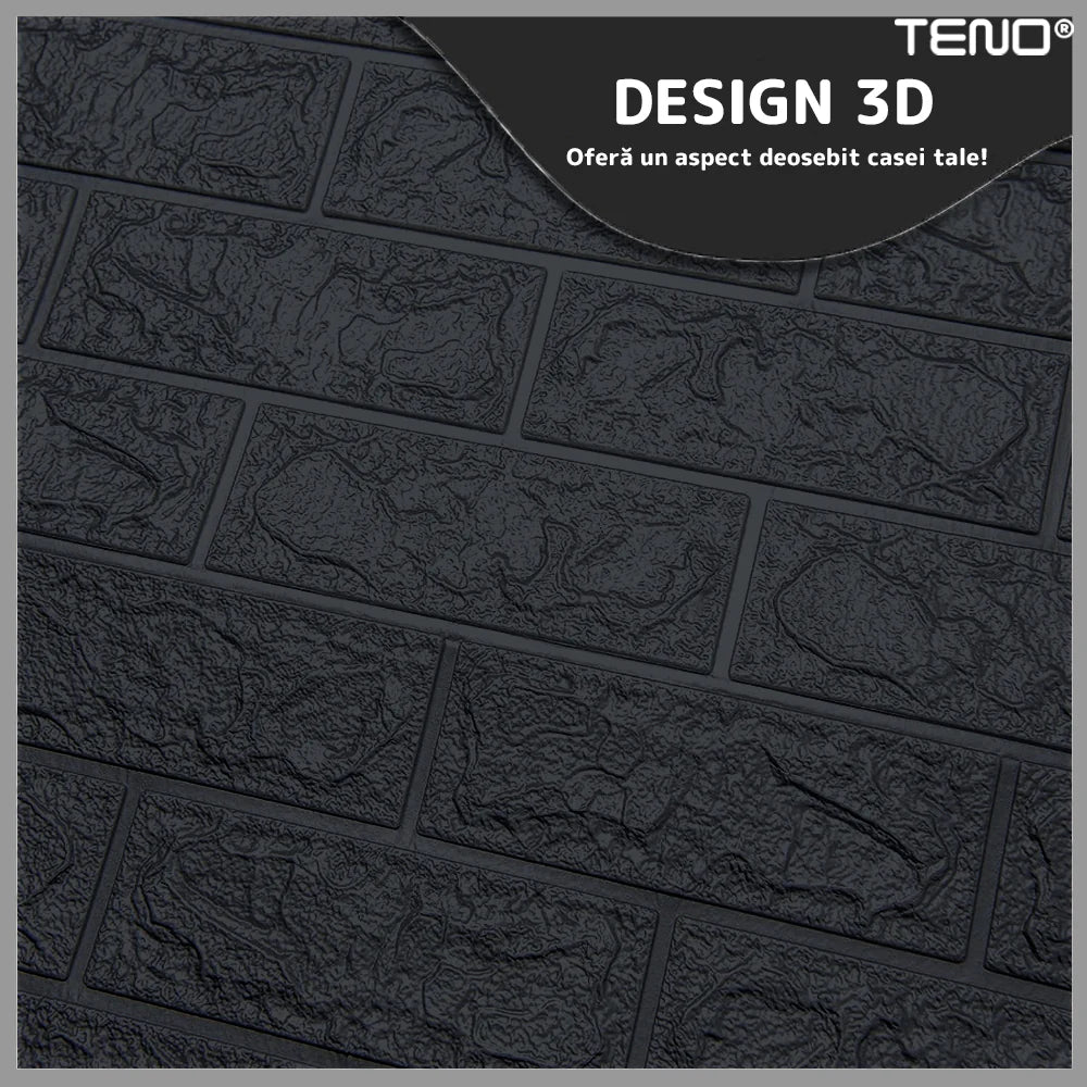 Tapet Caramida 3D autoadeziv, waterproof, 70x77 cm, negru