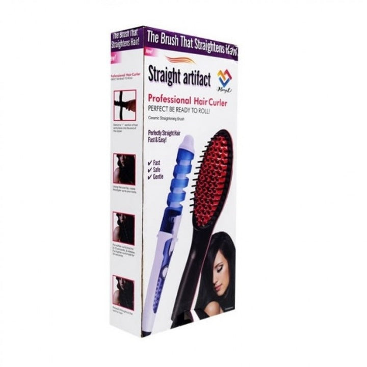 Set 2 in 1 Ondulator si Perie pentru Indreptat parul, Straight Artifact