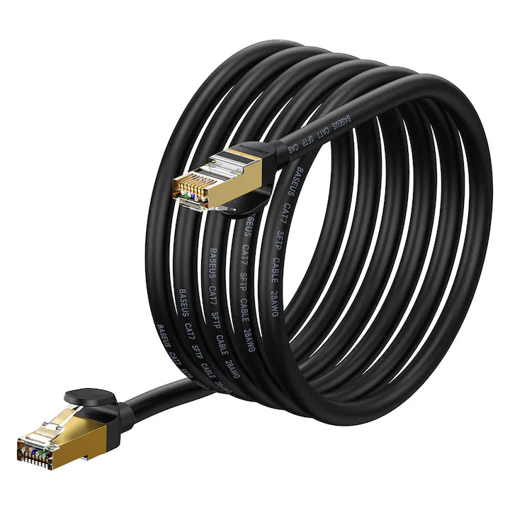 Cablu de retea Speed Seven, Baseus, Ethernet RJ45, Cat 7, 10 Gbps, 600 MHz, 3 m, Negru