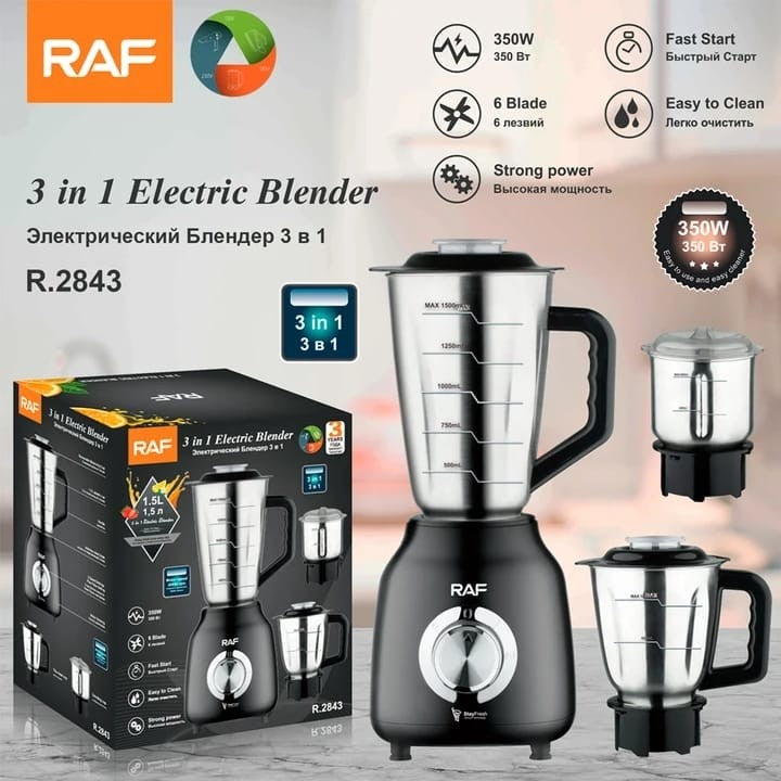 Blender Electric 3 in 1 RAF R.2843, 350W, 6 Lame, Capacitate 1.5L, Functie de Macinare