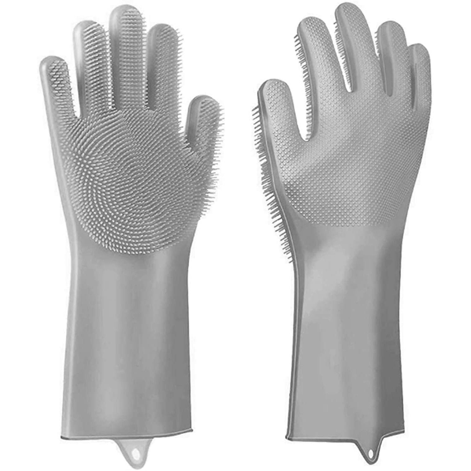 Set 2 manusi pentru bucatarie, cu peri din silicon pentru spalarea vaselor,gri