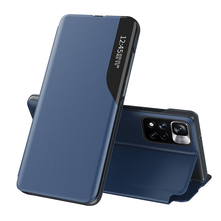 Husa telefon, Hurtel, Piele ecologica/Policarbonat, Compatibila cu Xiaomi Poco M4 Pro 5G, Albastru
