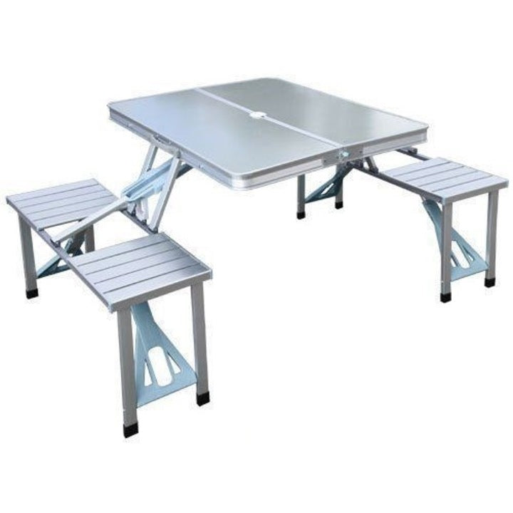 Masă Camping cu 4 Scaune, Aluminiu + Metal, Pliabilă, Tip Valiză, 85 x 75 x 67 cm
